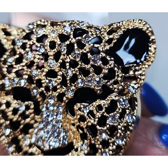 Crystal Tiger Head New! Gold/black rhinestones‎ Brouch. Bling. Mob wife. … - Picture 8 of 13